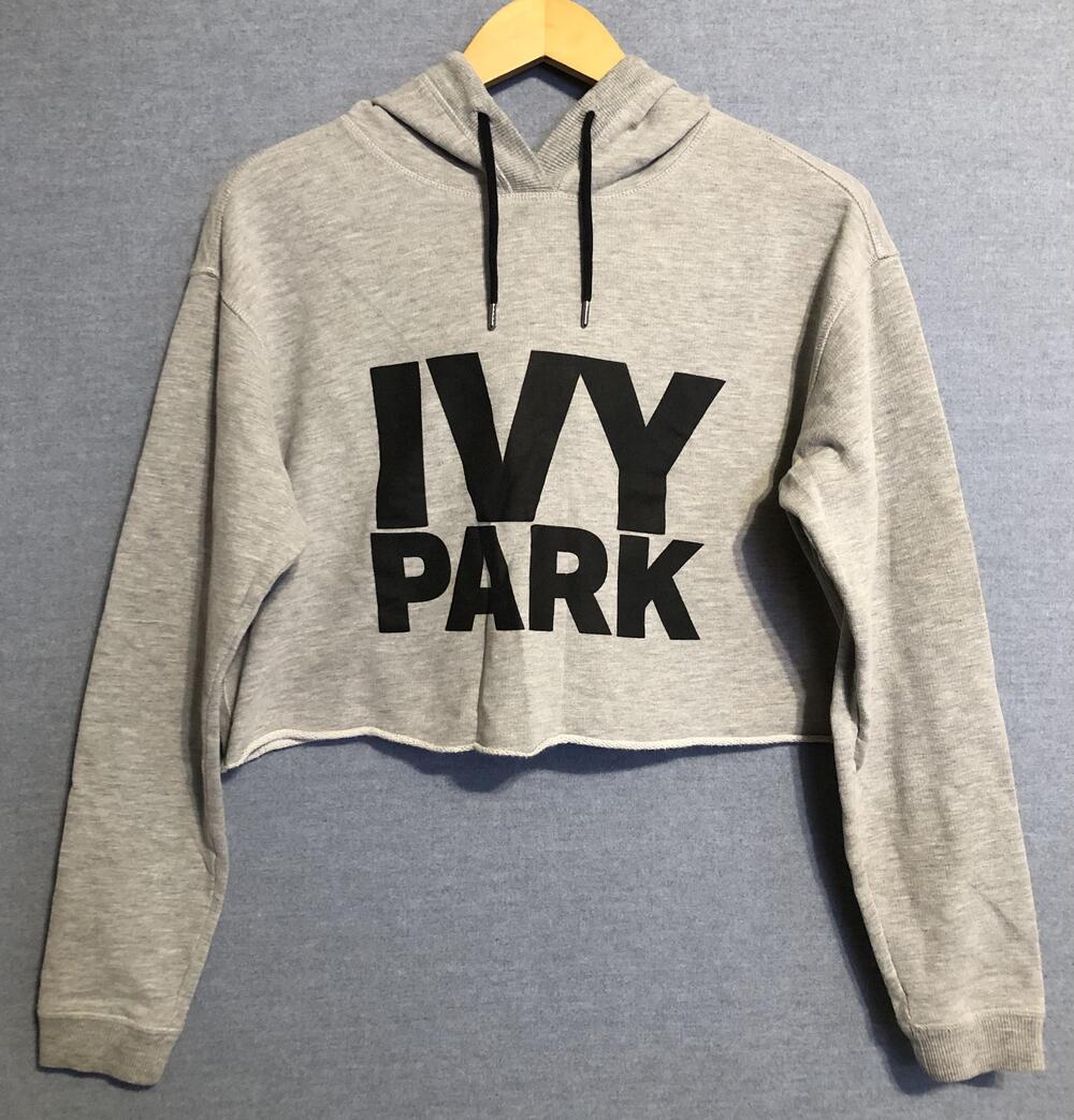 IVY PARK Hoodie Womens XS Gray Cropped Fleece Logo Pullover Sweatshirt